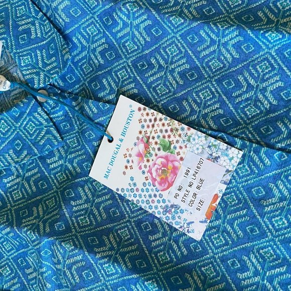 Mac Dougal & Houston Button-Up 3/4 Sleeve Tie Front Linen Blend Blue Shirt L NEW - Picture 13 of 13